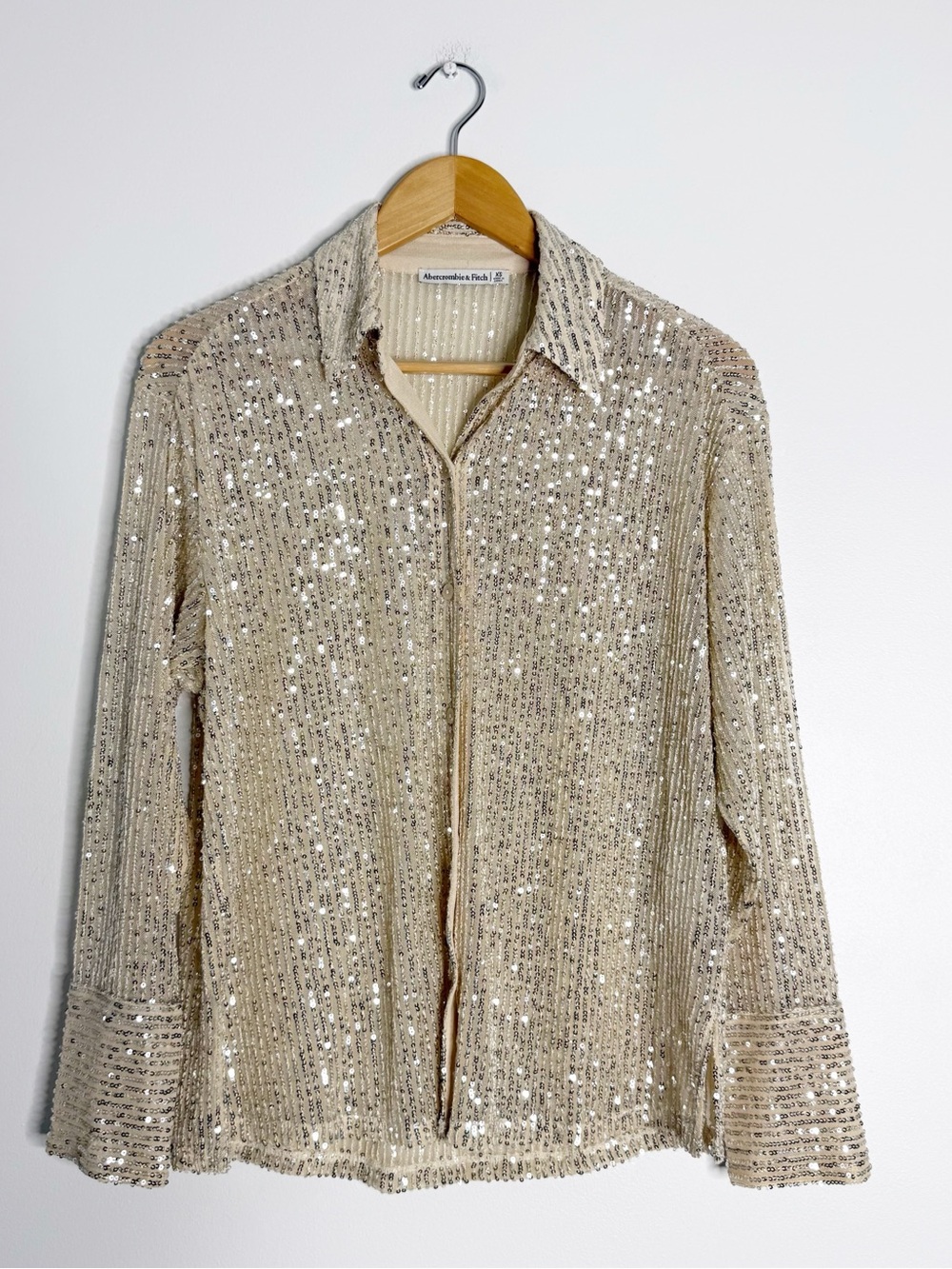 Abercrombie & Fitch Sequin Button-Up Shirt Size XS Champagne Party Top